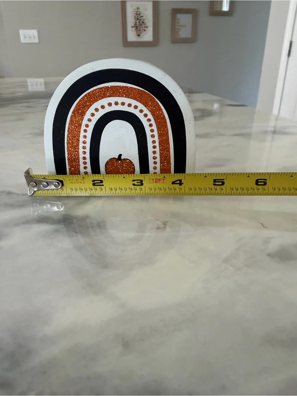 White Rainbow Halloween Decor with Orange Glitter Pumpkin